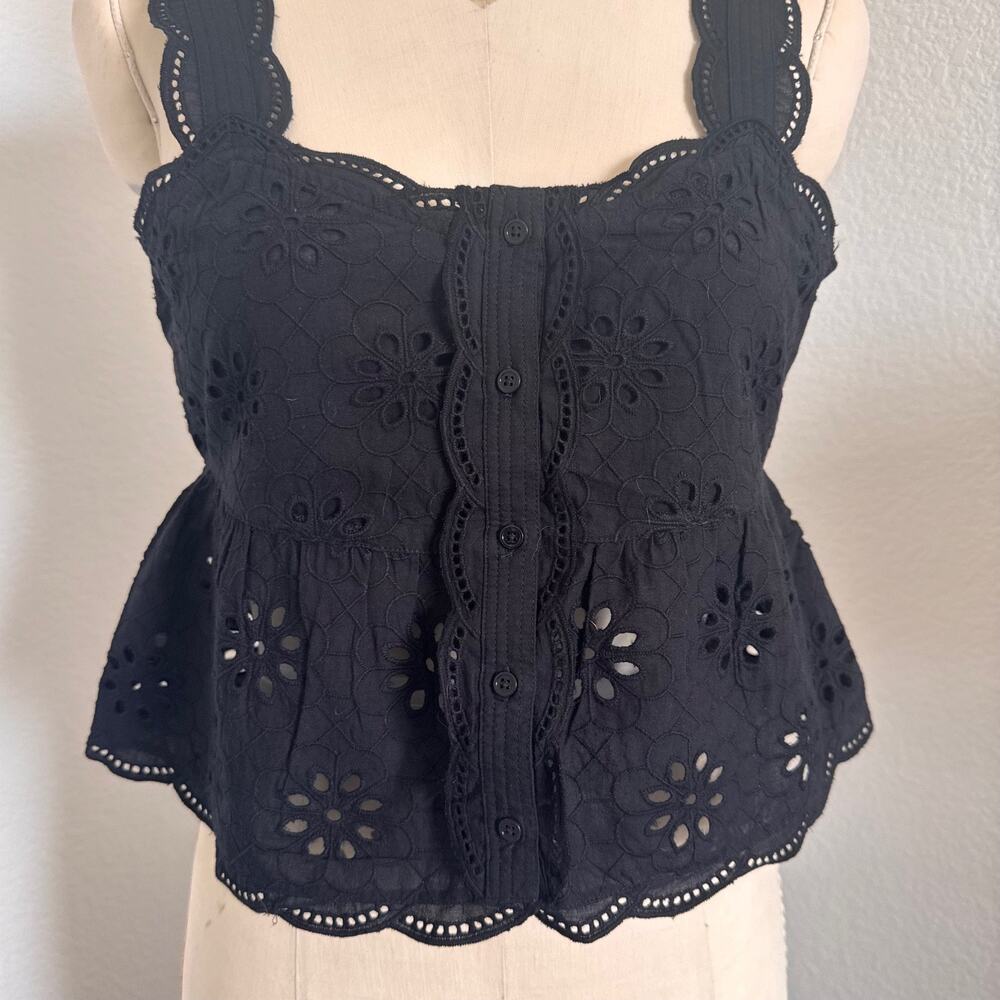 The Kooples | NWT Black Cotton Eyelet Peplum Top Size XS/S Button Front - Picture 5 of 11